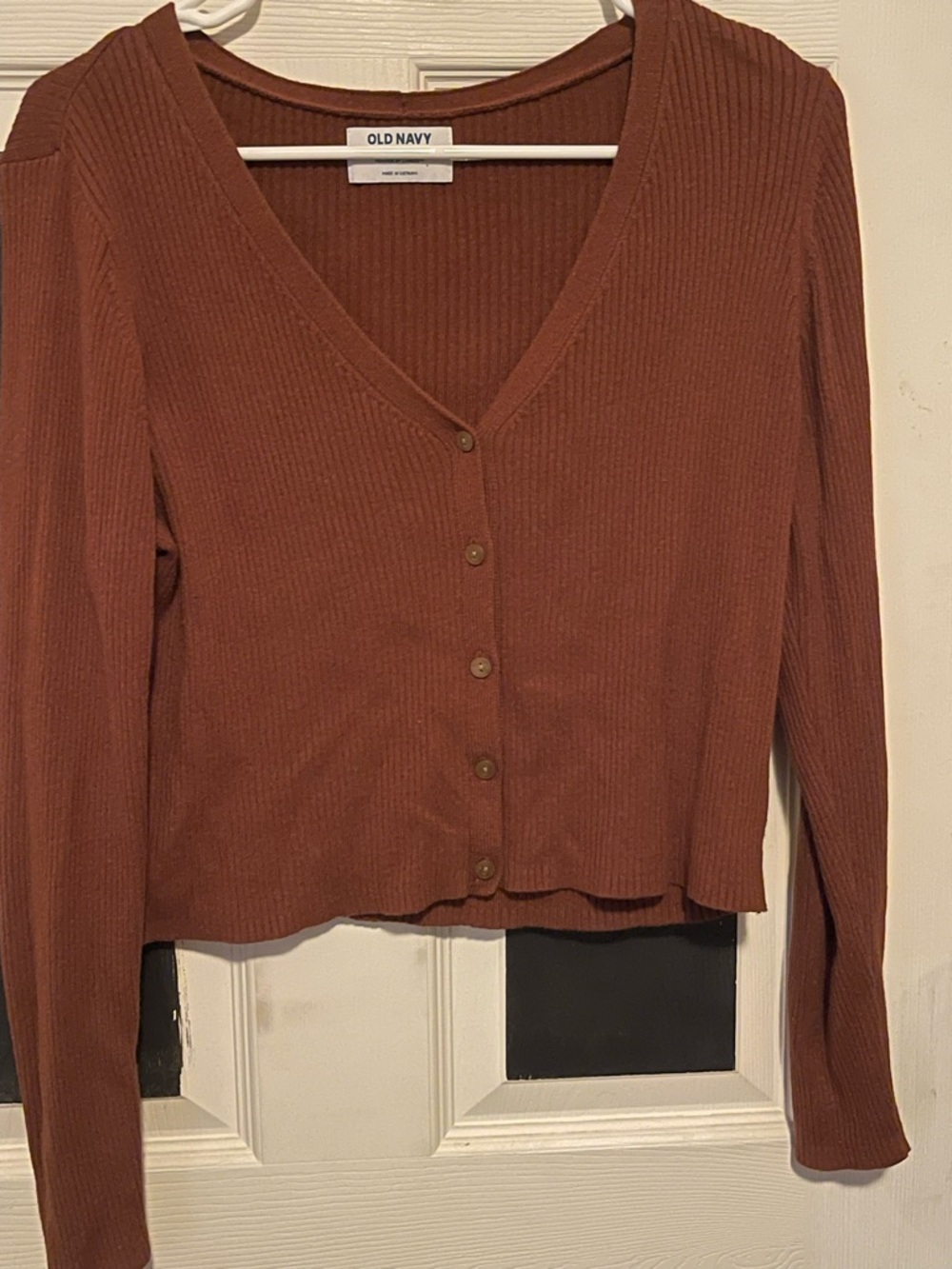 Old Navy Women's Rust-Brown Ribbed V-Neck Button Cardigan